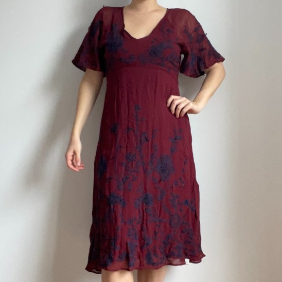 Anthropologie maroon embroidered dress - Picture 3 of 3
